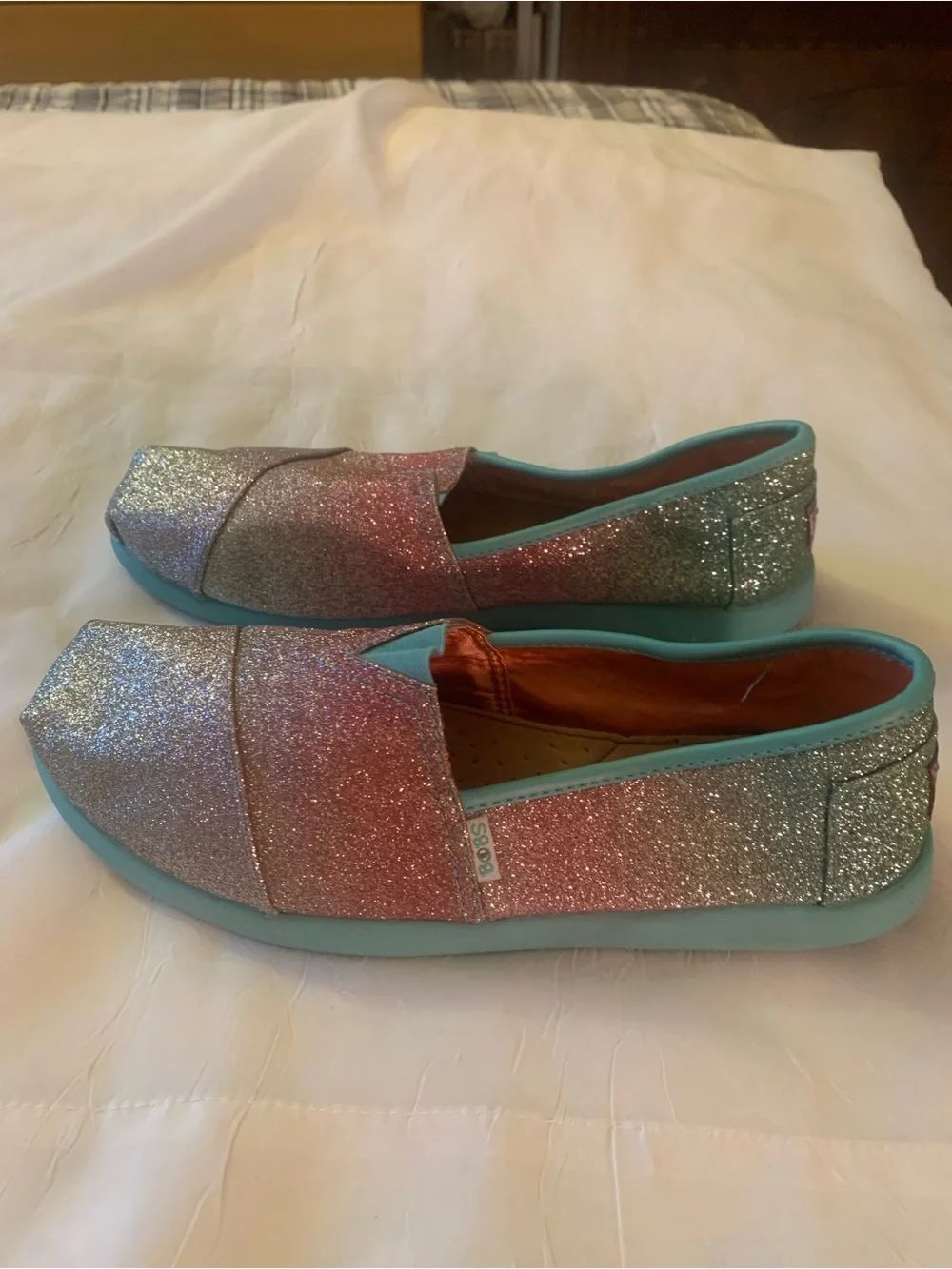 NEW Lil BOBS from Skechers Glitter Slip-Ons in Pink, Silver & Turquoise, size Y6